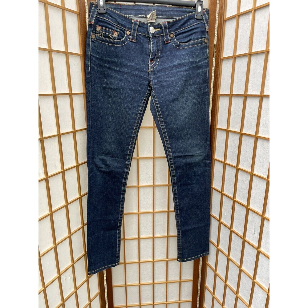 True Religion Women Johnny Skinny Slim Dark Blue Denim Jeans Size 29 Y2K